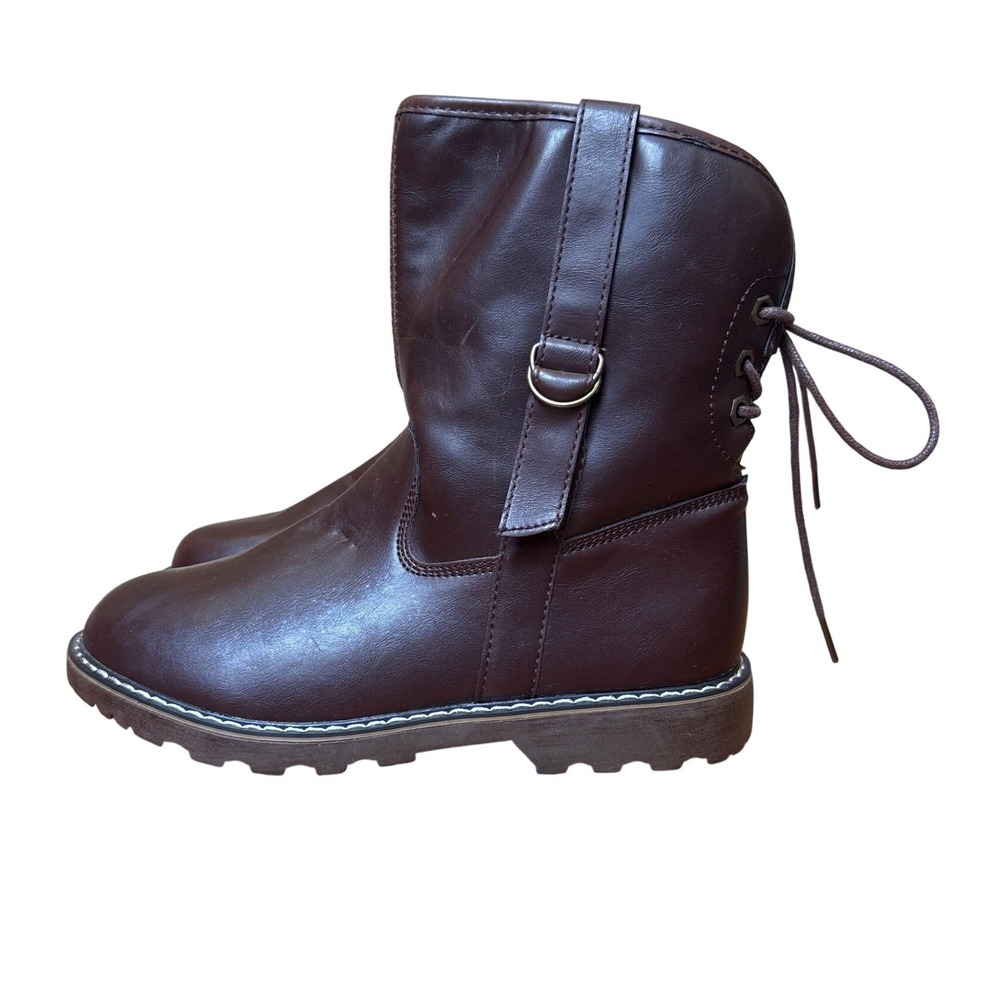 Unbranded‎ Mid Calf Combat Boots Women Brown Lace Up Back Lug Sole SIZE 37